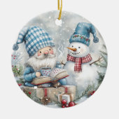Blauw Kerstkabouter  Keramisch Ornament (Voorkant)