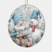 Blauw Kerstkabouter  Keramisch Ornament (Links)