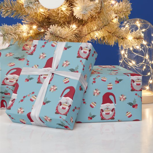 Blauw Kerstkabouter met cake Cadeaupapier (Feestdagen)