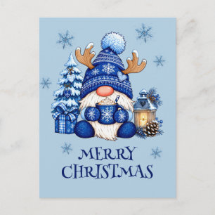Blauw Kerstkabouter met Rendierhoed Feestdagenkaart