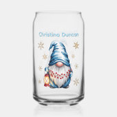 Blauw Kerstkabouter met Rode Lantaarn Bessen Blikvorm Glas (Achterkant)