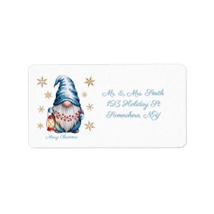 Blauw Kerstkabouter met Rode Lantaarn Bessen Etiket