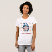 Blauw Kerstkabouter met Rode Lantaarn Bessen T-shirt (Voorkant volledig)
