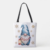 Blauw Kerstkabouter met Rode Lantaarn Bessen Tote Bag (Achterkant)