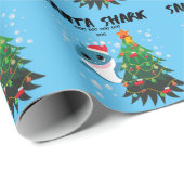 Blauw-kerstman Baby Shark Holiday-papier Cadeaupapier (Rol Hoek)