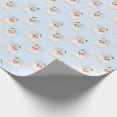 Blauw  kerstman op Solid Blue Cadeaupapier (Hoek)