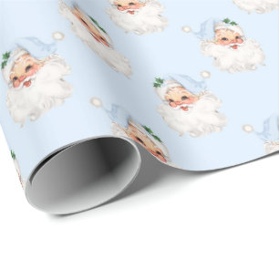 Blauw kerstman op Solid Blue Cadeaupapier