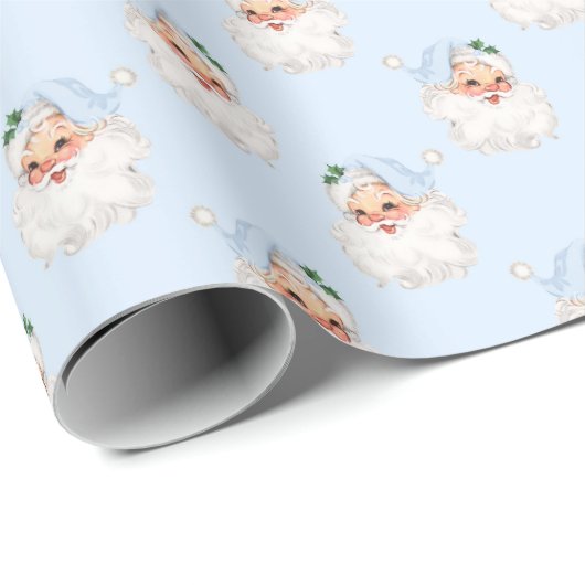 Blauw  kerstman op Solid Blue Cadeaupapier (Rol Hoek)