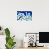 Blauw Kerstman Sneeuwman Poster Boom (Thuiskantoor)
