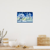 Blauw Kerstman Sneeuwman Poster Boom (Keuken)