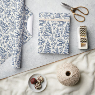Blauw Kerstman toile Cadeaupapier