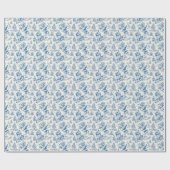 Blauw kerstman toile cadeaupapier vintage (Vlak)