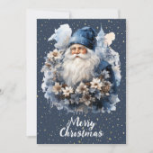 Blauw Kerstman Vintage Aanpasbaar Feestdagenkaart (Voorkant)