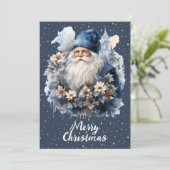 Blauw Kerstmannetje Aanpasbaar Vintage Feestdagenkaart (Staand voorkant)