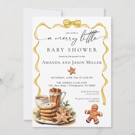 Blauw Kerstmis Baby shower elegant neutraal goud Save The Date (Voorkant)