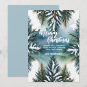 Blauw Kerstmis bomen top bos dennenboom  Feestdagenkaart (Voorkant / Achterkant)