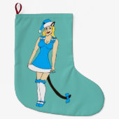 Blauw Kerstmis catgirl Grote Kerstsok (Voorkant)