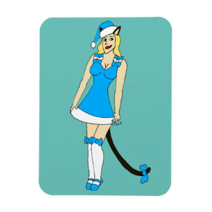 Blauw Kerstmis catgirl Magneet