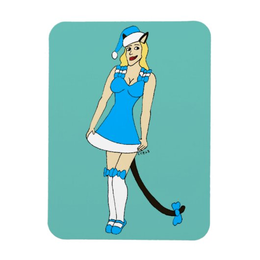 Blauw Kerstmis catgirl Magneet (Verticaal)