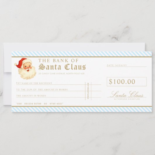 Blauw Kerstmis Cheque Cadeau Bon Card Kaart (Voorkant)