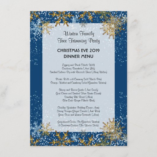 Blauw Kerstmis Familiediner Menu Sjabloon (Voorkant)