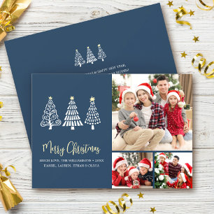 Blauw Kerstmis Foto Whimsical Bomen Script Feestdagenkaart