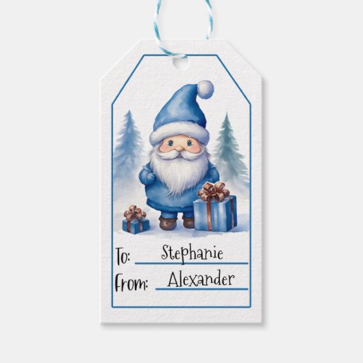 Blauw Kerstmis Gnome (6) Cadeau Labels Cadeaulabel (Voorkant)