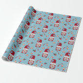 Blauw Kerstmis Gnome met Cake Cadeaupapier (Uitgerold)