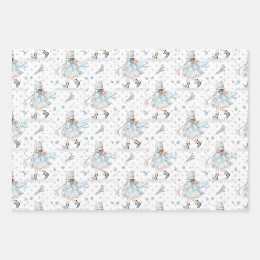 Blauw Kerstmis klein meisje Inpakpapier Vel (Voorkant 2)