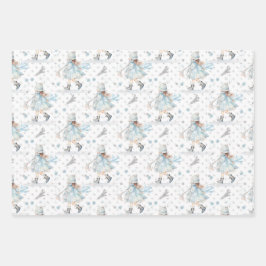 Blauw Kerstmis klein meisje Inpakpapier Vel