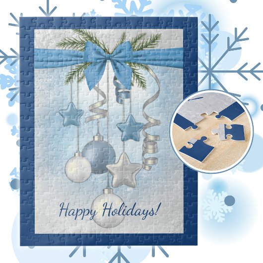Blauw Kerstmis Meerdere Sieraden 28x36cm Legpuzzel