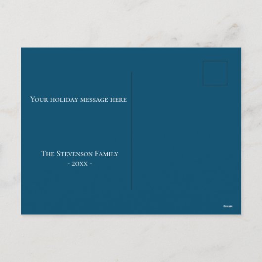 Blauw Kerstmis Ornament Foto Sneeuwvlokken Modern Feestdagenkaart (Achterkant)