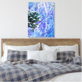 Blauw Kerstmis Pinecone - Gewatteerd Canvas Afdruk (Insitu (Slaapkamer))