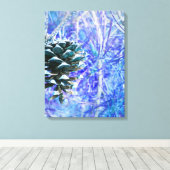 Blauw Kerstmis Pinecone - Gewatteerd Canvas Afdruk (Insitu (Houten vloer))