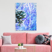 Blauw Kerstmis Pinecone - Gewatteerd Canvas Afdruk (Insitu (Woonkamer))