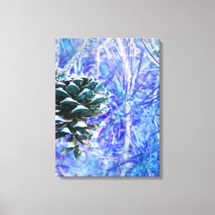 Blauw Kerstmis Pinecone - Gewatteerd Canvas Afdruk