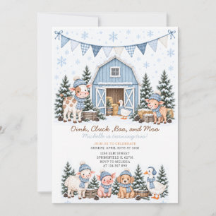 Blauw Kerstmis Schattig Boerderijdier Winter Verja Kaart