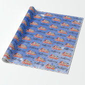 Blauw Kerstmis Script Met Aangepaste Naam Cadeaupapier (Uitgerold)