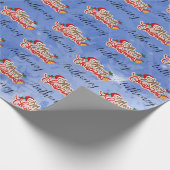 Blauw Kerstmis Script Met Aangepaste Naam Cadeaupapier (Hoek)