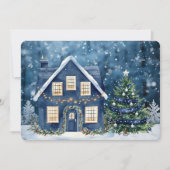 Blauw Kerstmis Sneeuw Winter Scene Huis (Voorkant)