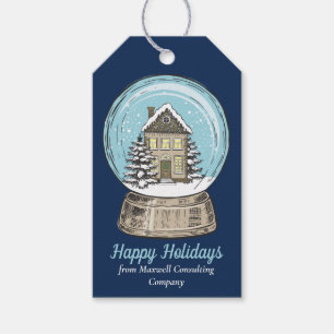 Blauw Kerstmis Sneeuwbol Vakantiefeest Cadeaulabel