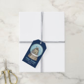 Blauw Kerstmis Sneeuwbol Vakantiefeest Cadeaulabel (Met Touw)