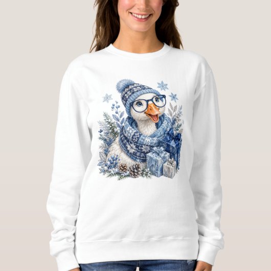 Blauw Kerstmis Wintervakantie Gans Trui (Voorkant)