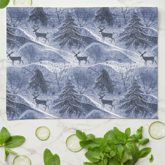 Blauw Kerstmispatroon#13 ID1009 Theedoek (Gevouwen)