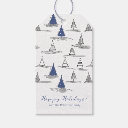 Blauw Kerstmispatroon#5 ID1009 Cadeaulabel (Voorkant)