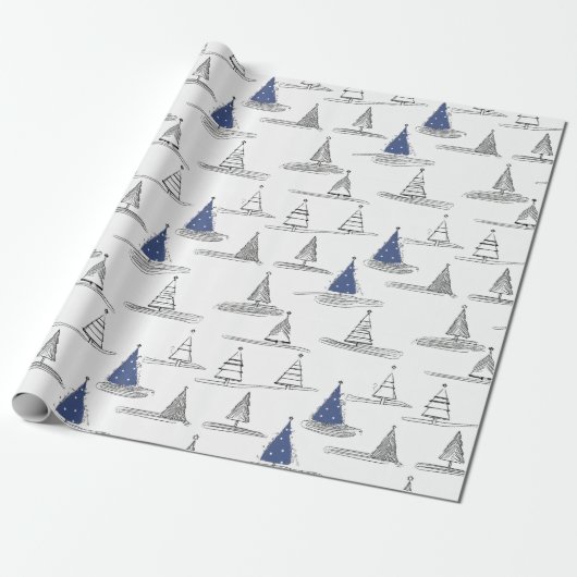 Blauw Kerstmispatroon#5 ID1009 Cadeaupapier (Uitgerold)