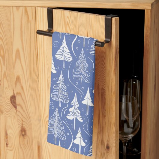 Blauw Kerstmispatroon#6 ID1009 Theedoek (Derde Gevouwen)
