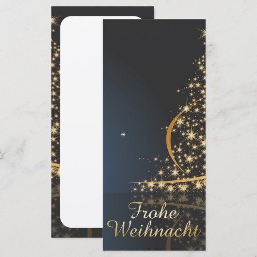 Blauw kerstmotief met gouden kerstboom (Voorkant / Achterkant)
