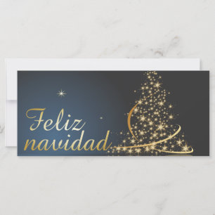 Blauw kerstmotief met gouden kerstboom.