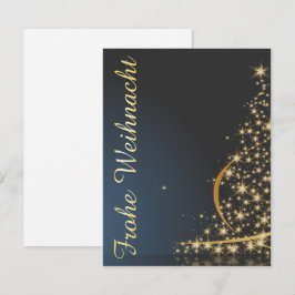 Blauw kerstmotief met gouden kerstboom kaart